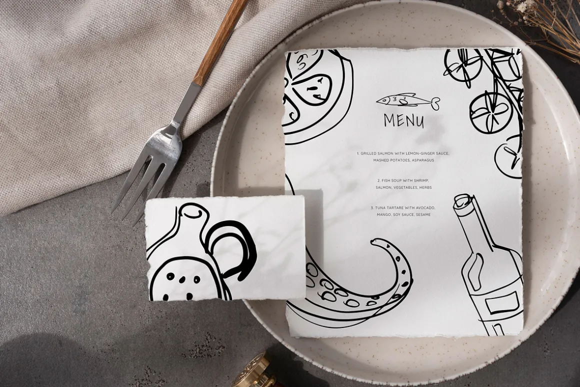 Hand drawn food for restaurants