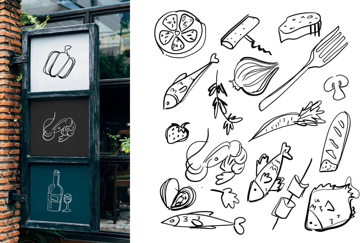 Hand drawn food for restaurants