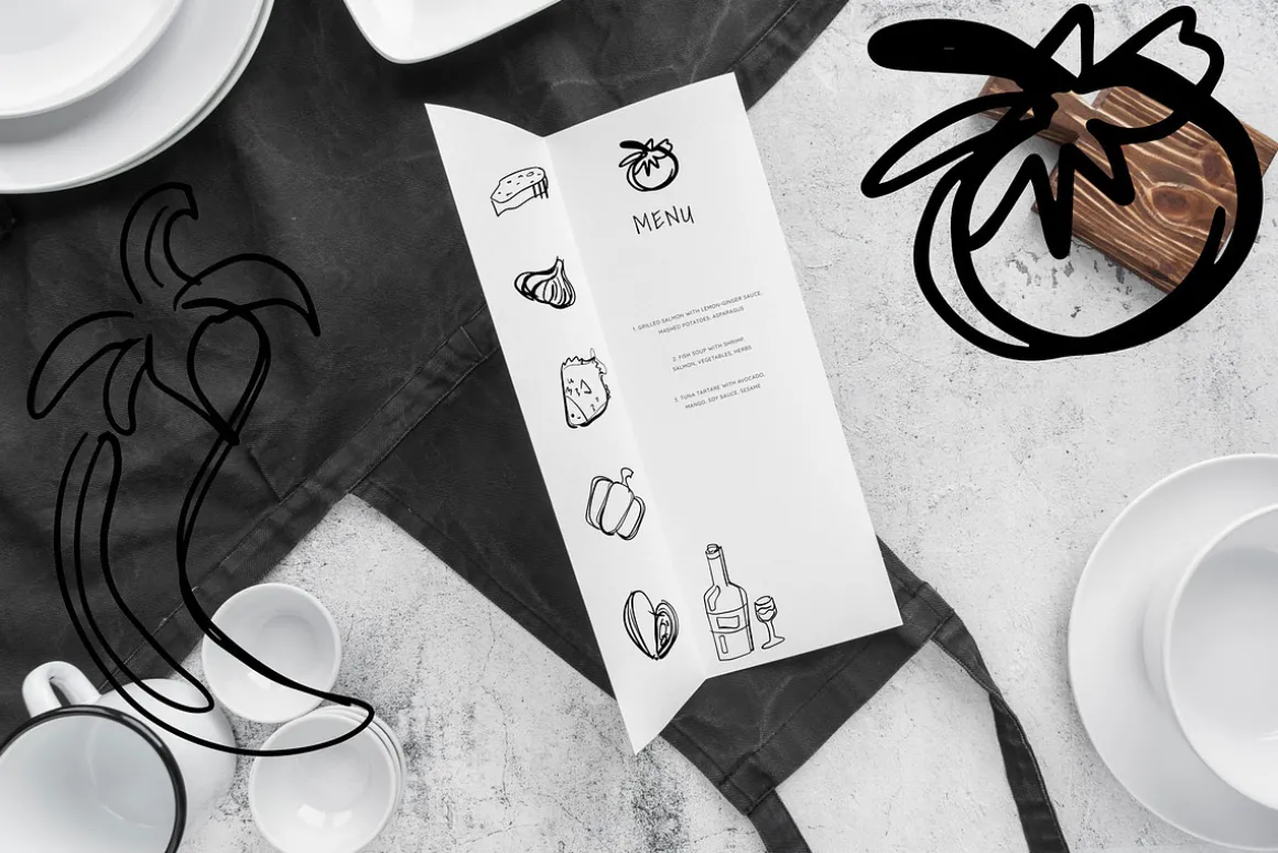 Hand drawn food for restaurants