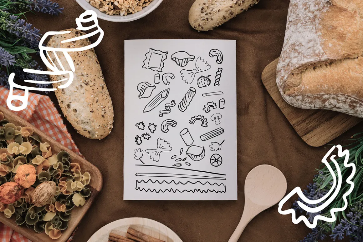 Hand drawn food for restaurants