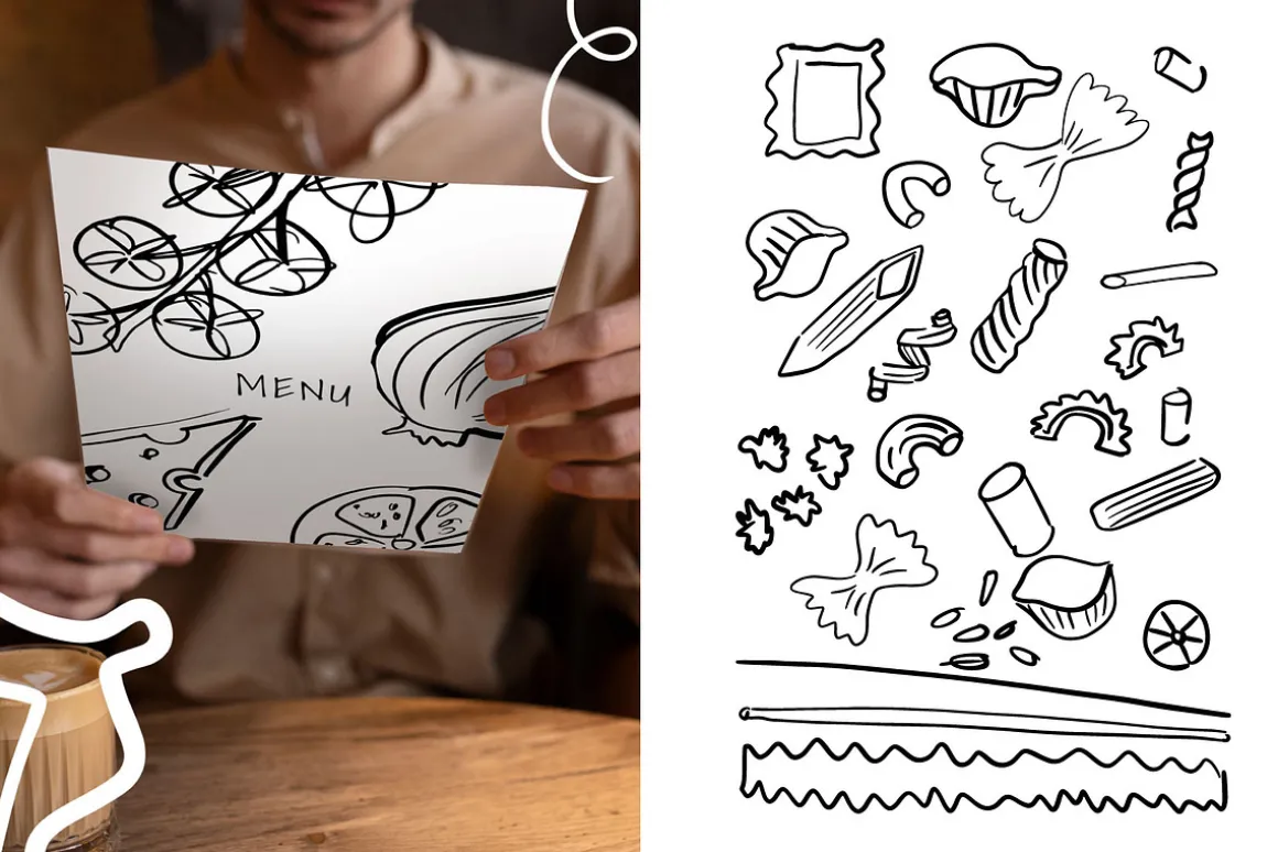 Hand drawn food for restaurants