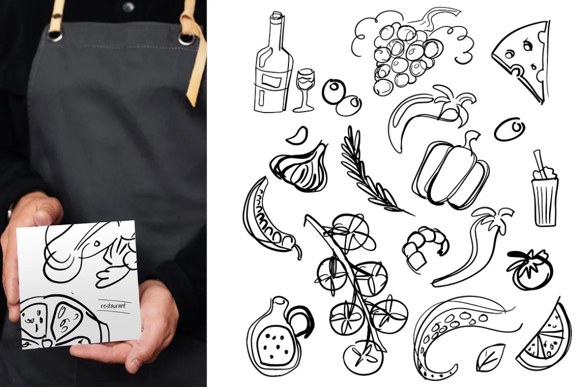Hand drawn food for restaurants