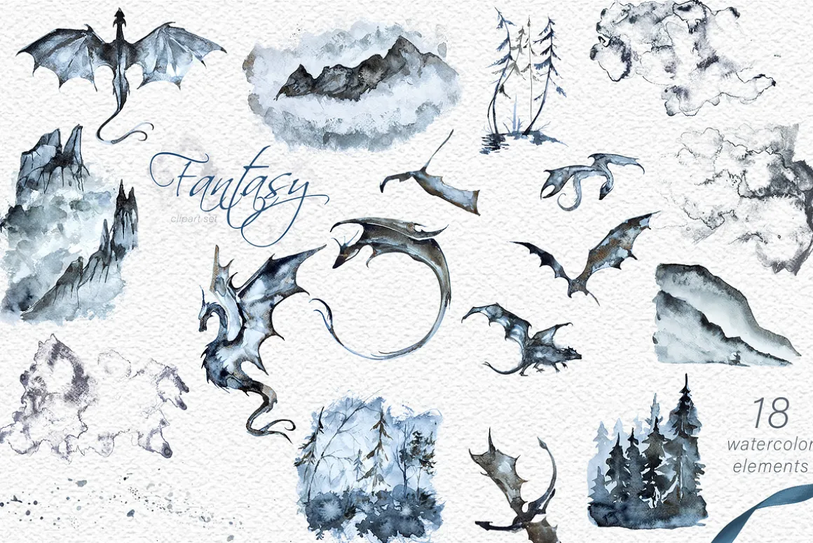 Hand-Painted Fantasy Clipart Set