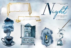 Hand-Painted Night Clipart Set