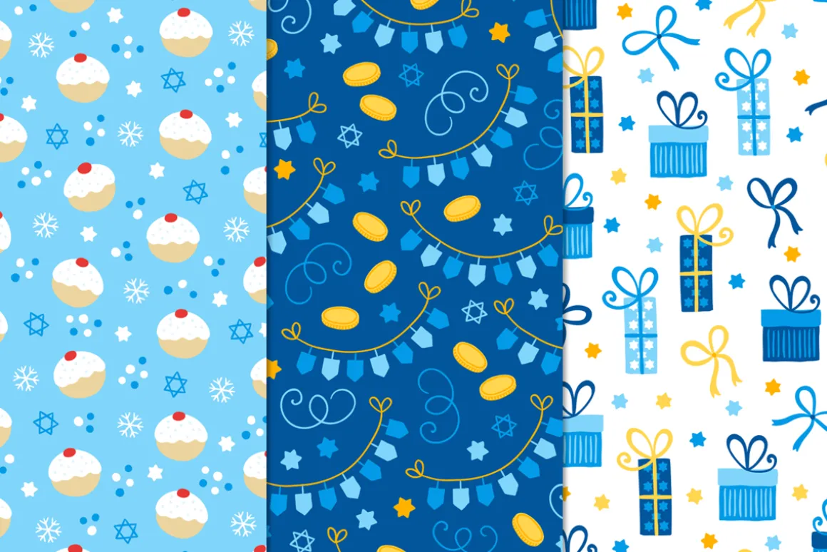 12 Hanukkah Seamless Patterns