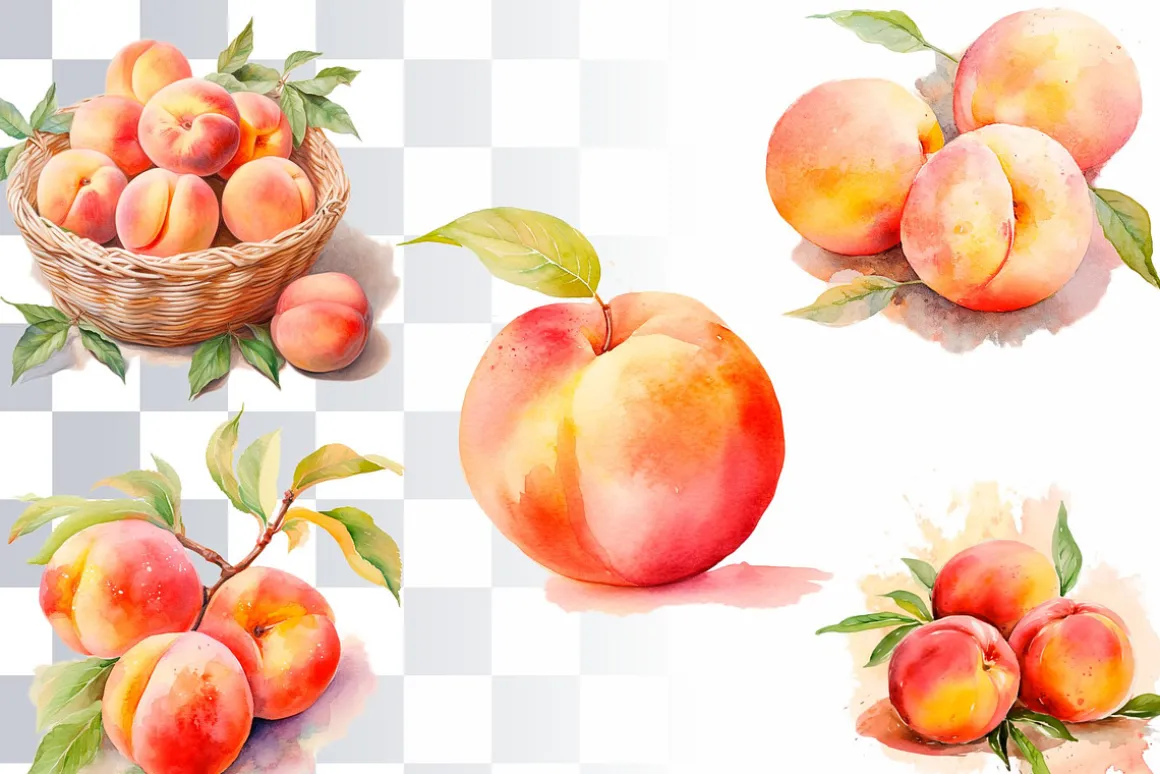 Happy Peaches Watercolor Clipart