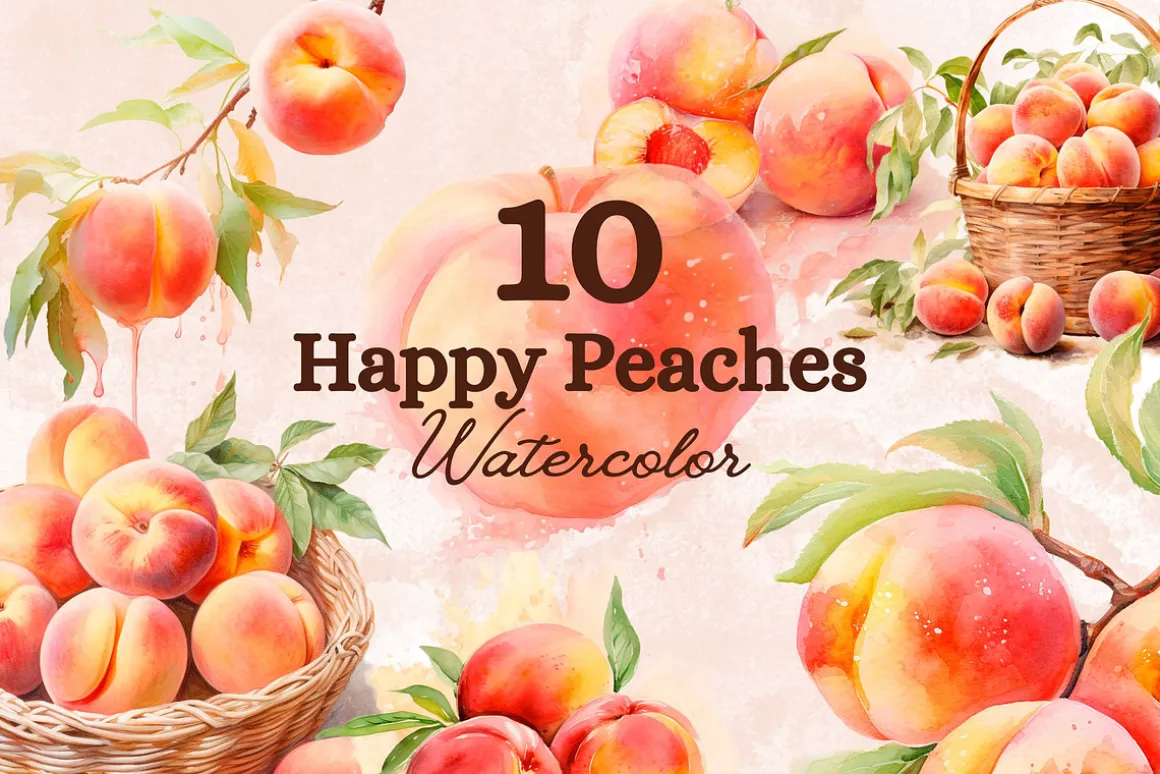 Happy Peaches Watercolor Clipart