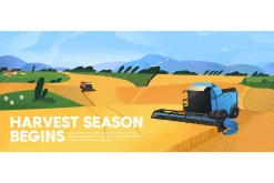 Harvesting, farm field banner