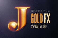 HD Photoshop Gold, text logo FX