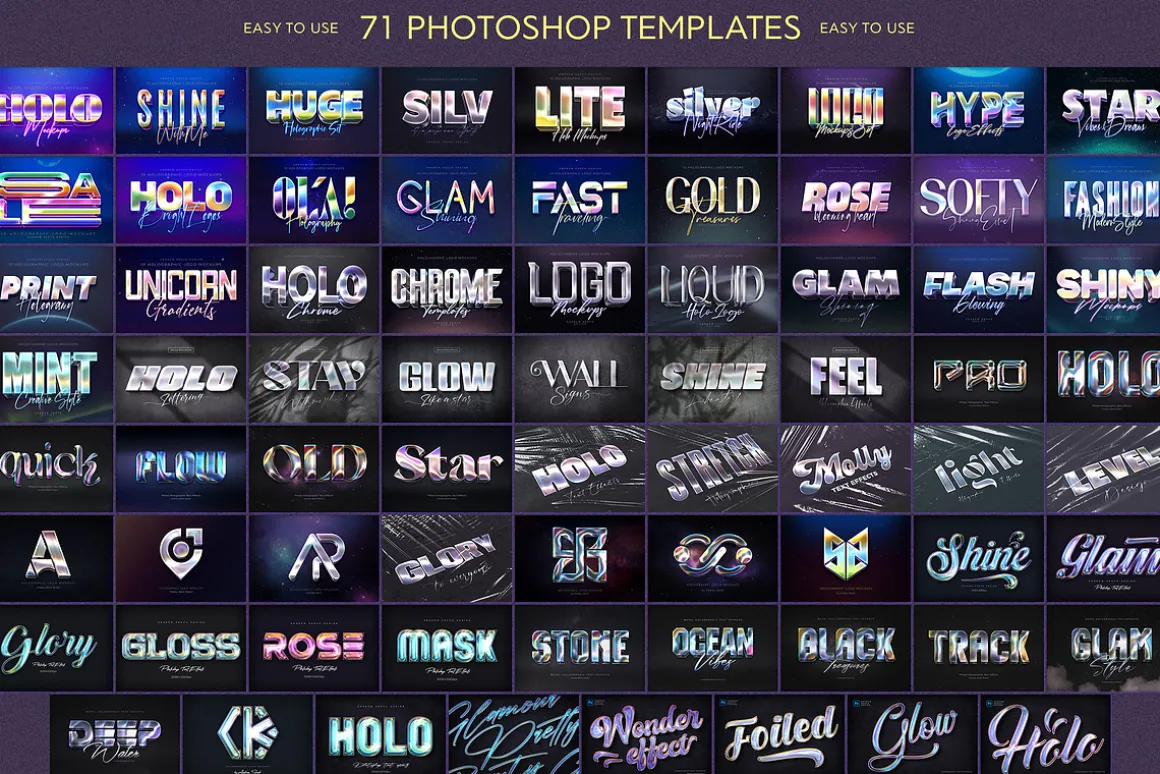 Holographic Text Logo Effects Bundle