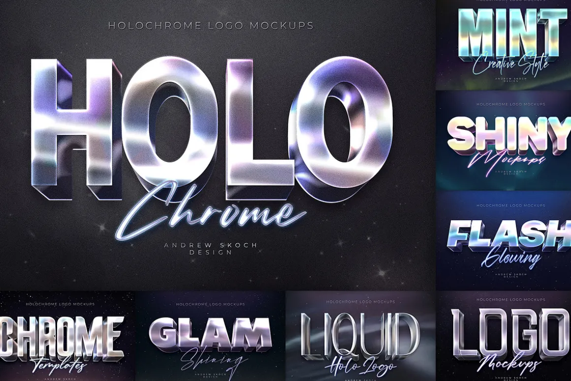 Holographic Text Logo Effects Bundle