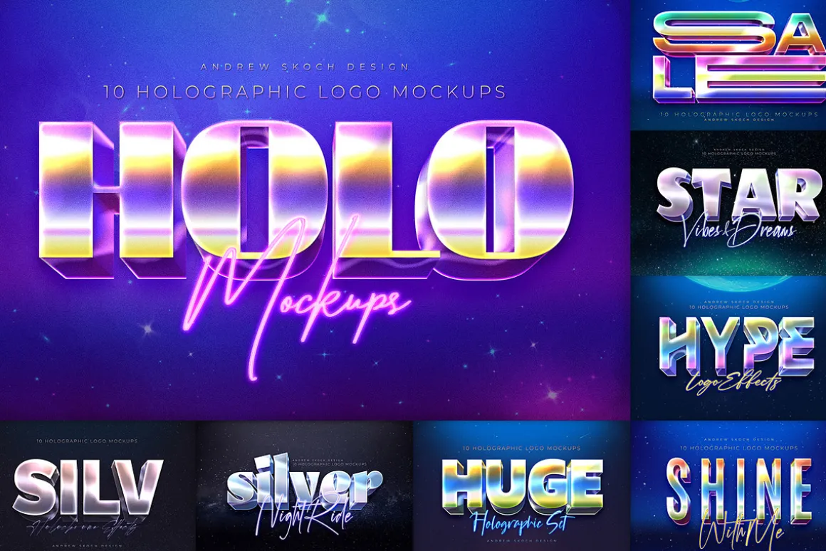Holographic Text Logo Effects Bundle