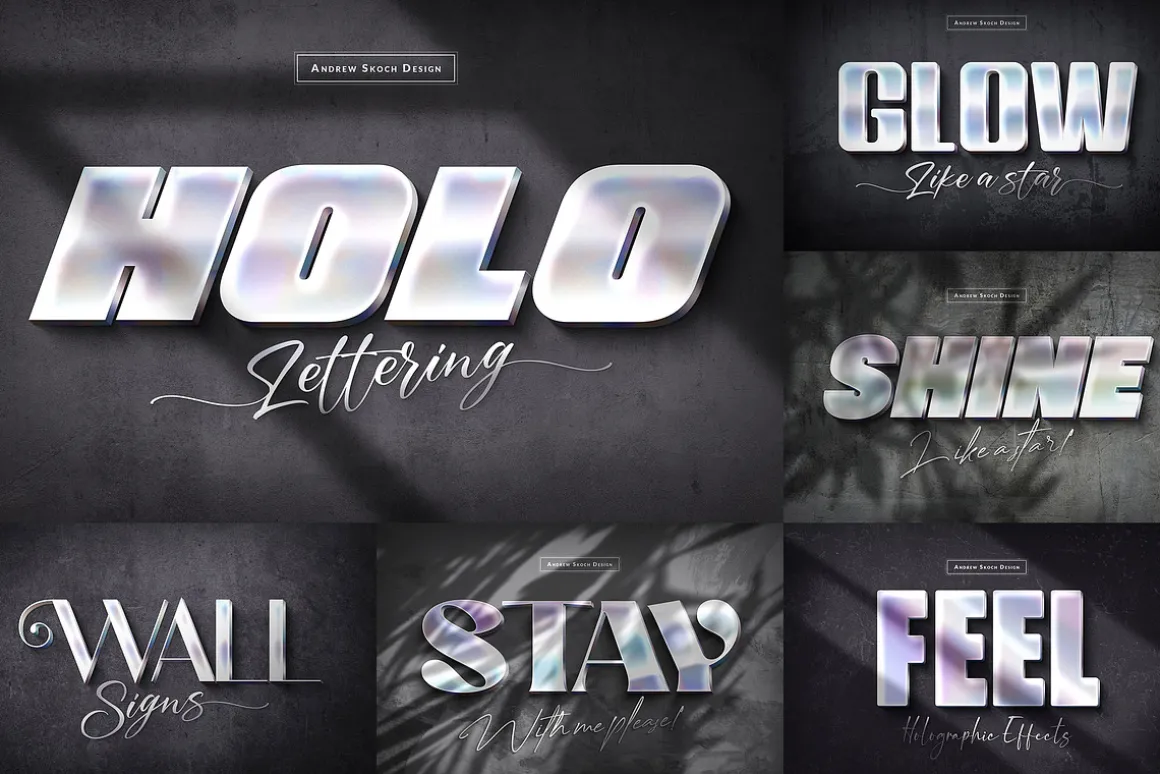 Holographic Text Logo Effects Bundle