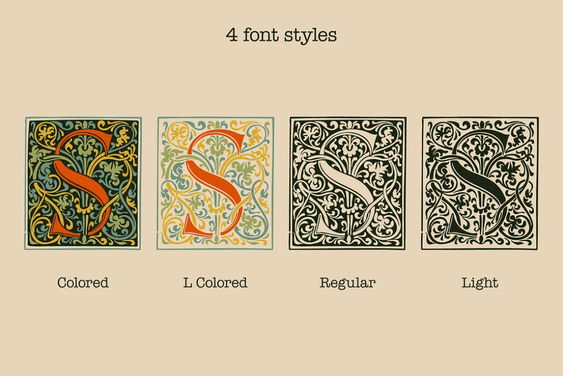 Illuminated medieval drop capitals