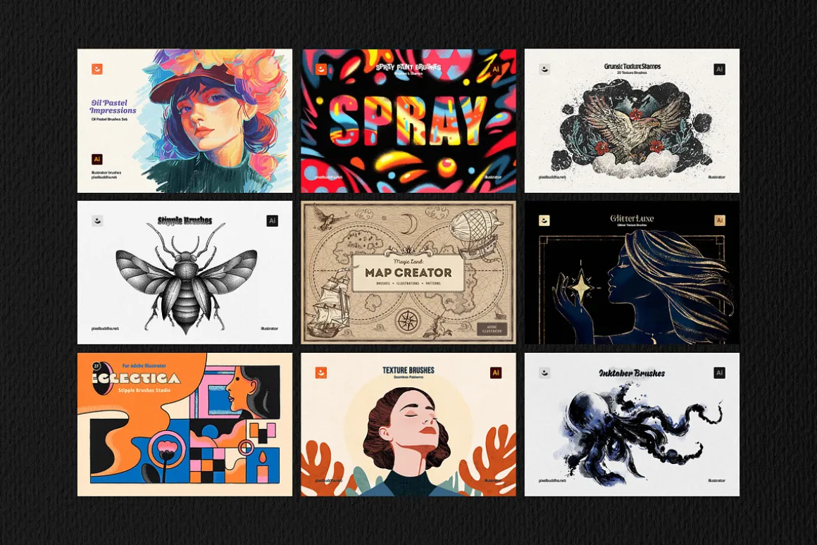 18-in-1 Illustrator Brushes Bundle