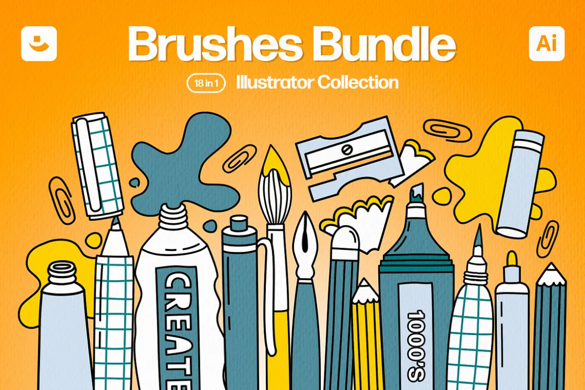 18-in-1 Illustrator Brushes Bundle
