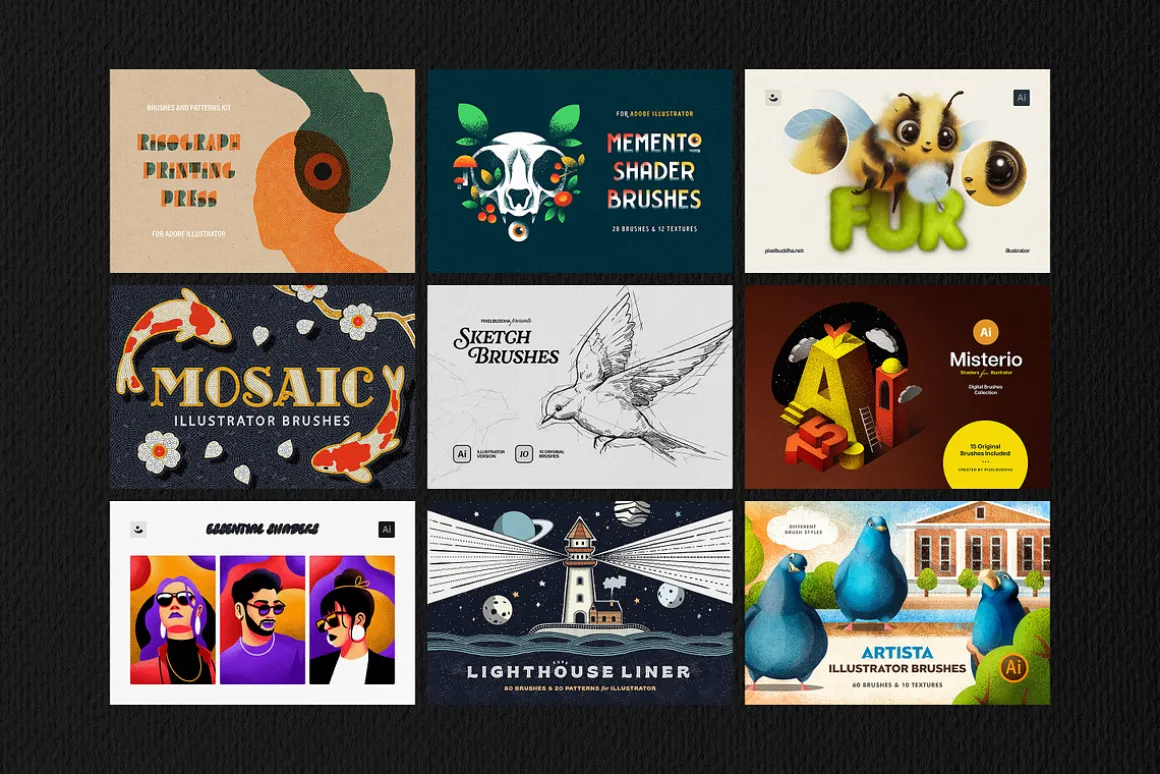 18-in-1 Illustrator Brushes Bundle