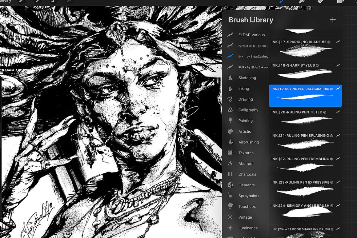 INK• 63 inking brushes for Procreate