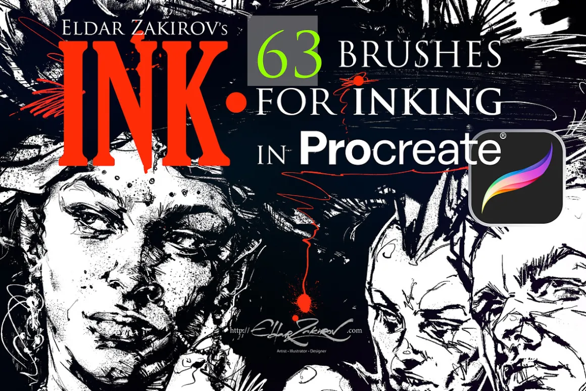 INK• 63 inking brushes for Procreate