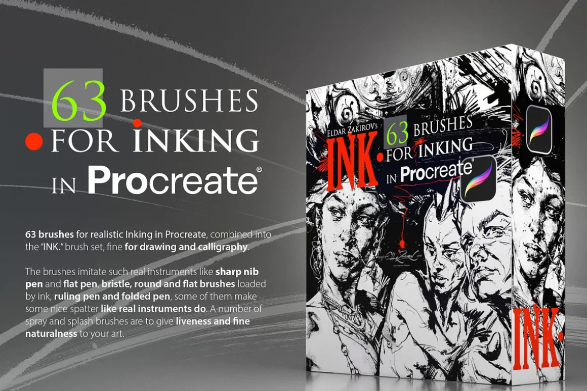 INK• 63 inking brushes for Procreate