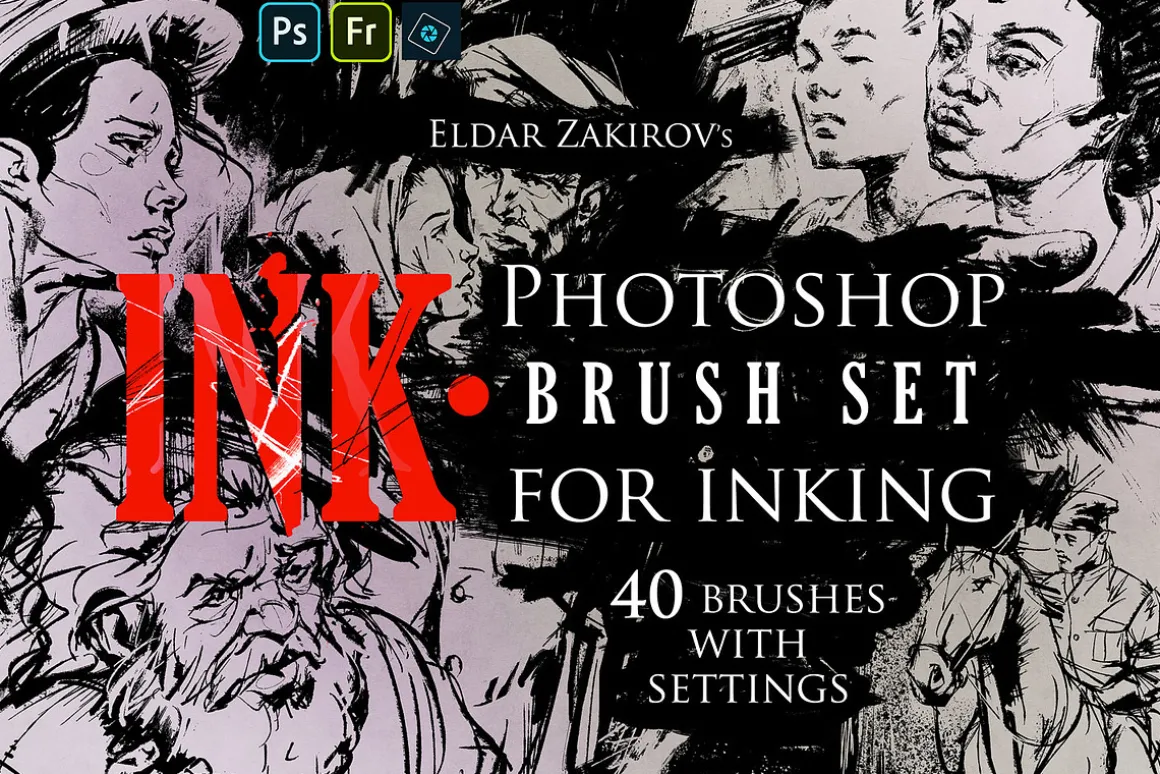 INK. 40 Photoshop Brushes for Inking