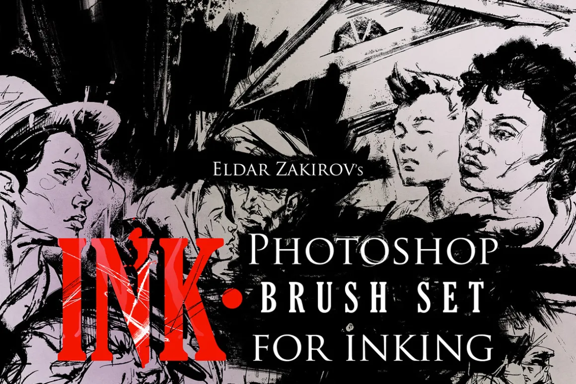 INK. 40 Photoshop Brushes for Inking