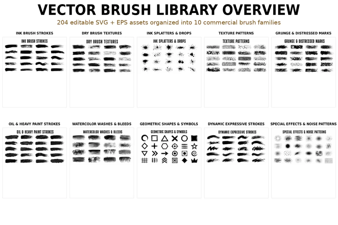 204 Ink Texture Vector Brushes