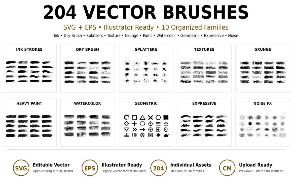 204 Ink Texture Vector Brushes