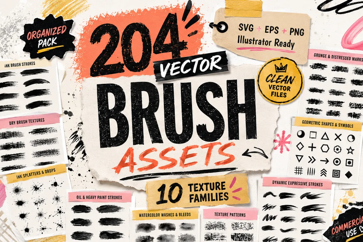 204 Ink Texture Vector Brushes