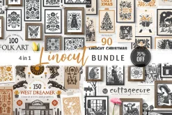4 in 1 Linocut Vector Bundle