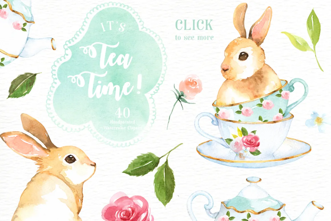 It's Tea Time! Watercolor Cliparts