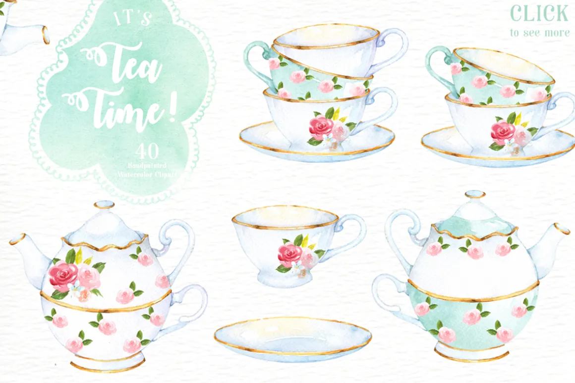 It's Tea Time! Watercolor Cliparts