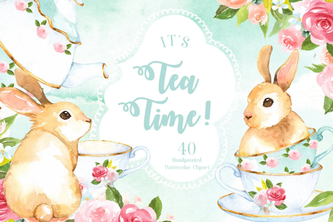 It's Tea Time! Watercolor Cliparts