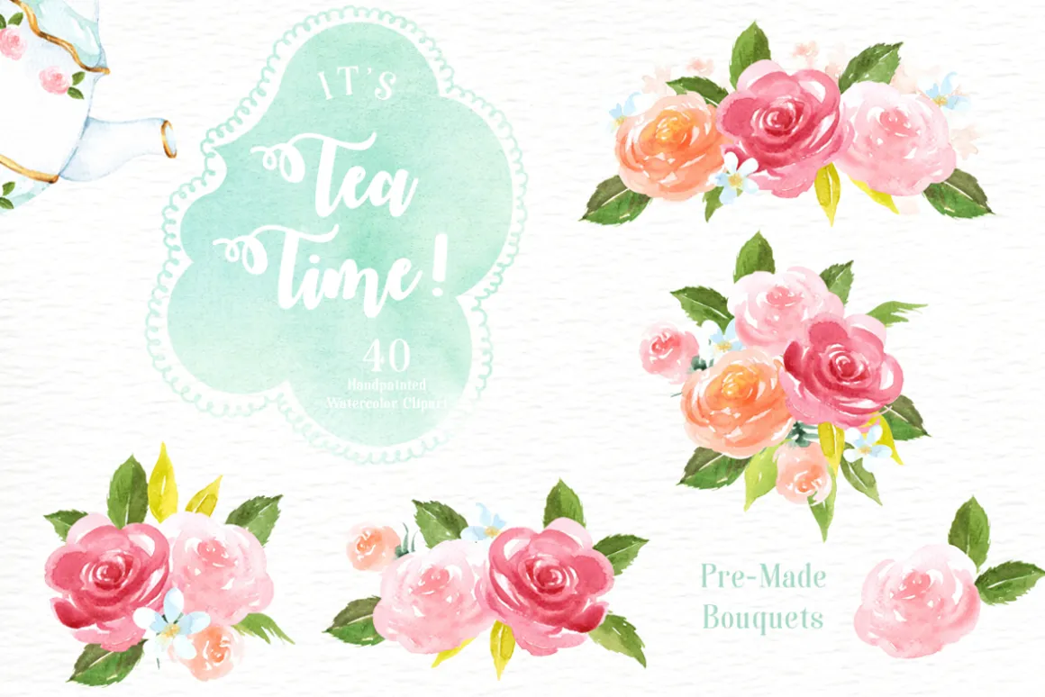 It's Tea Time! Watercolor Cliparts