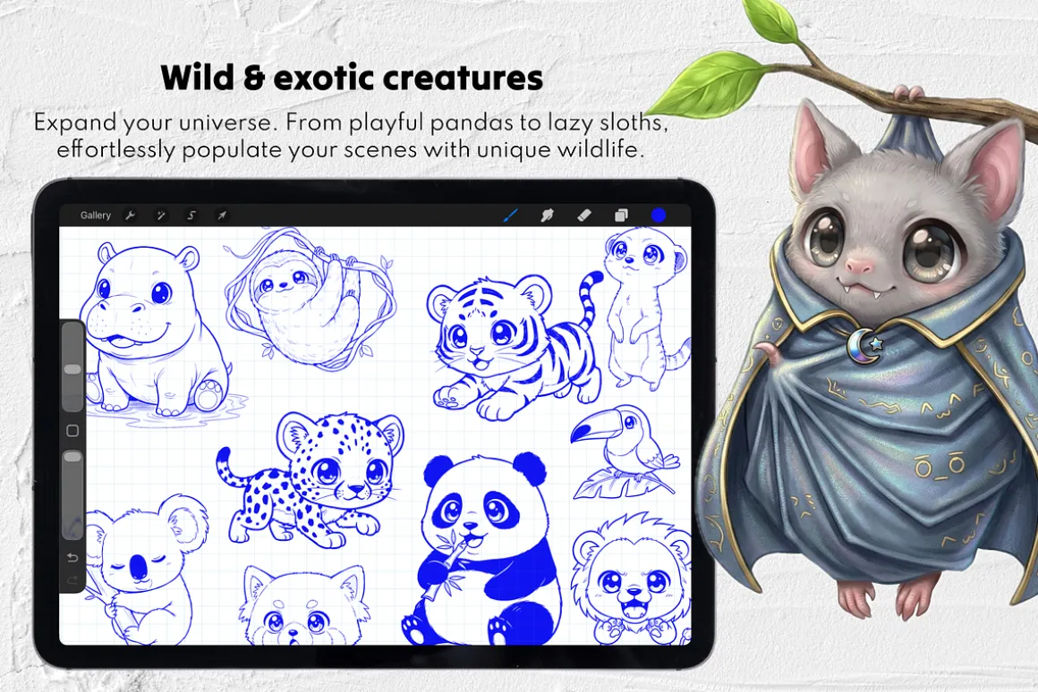 135 Kawaii Animal Procreate Stamps