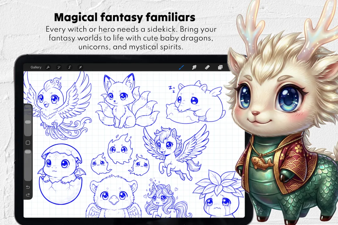 135 Kawaii Animal Procreate Stamps