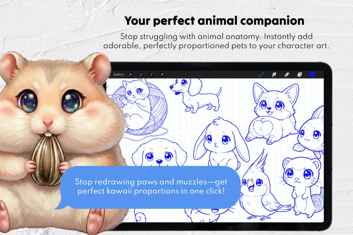135 Kawaii Animal Procreate Stamps