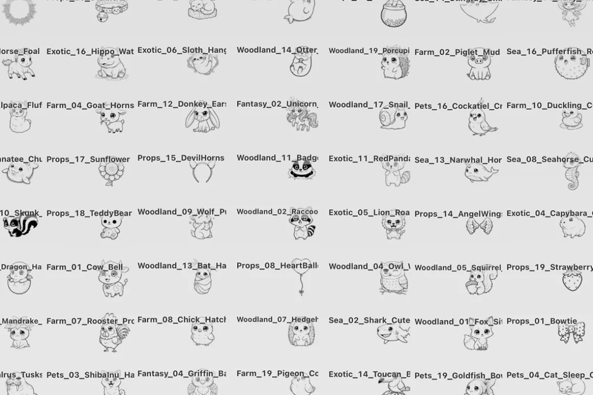 135 Kawaii Animal Procreate Stamps
