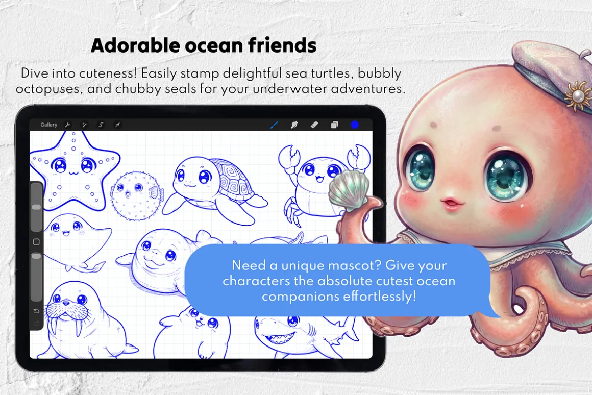 135 Kawaii Animal Procreate Stamps