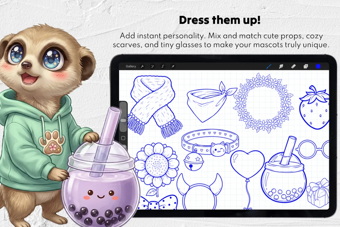 135 Kawaii Animal Procreate Stamps
