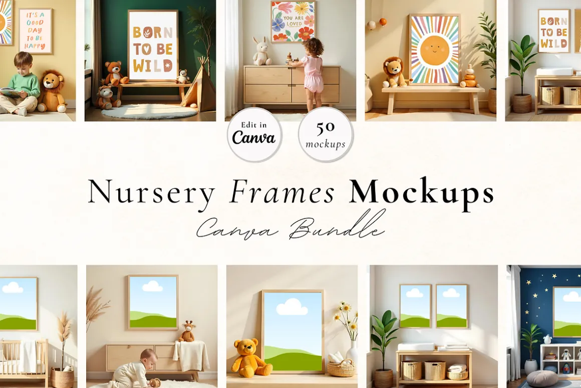 50 Kids Nursery Mockups for Canva