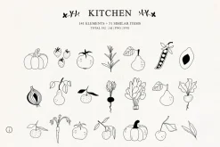 Kitchen line drawing for bakery logo