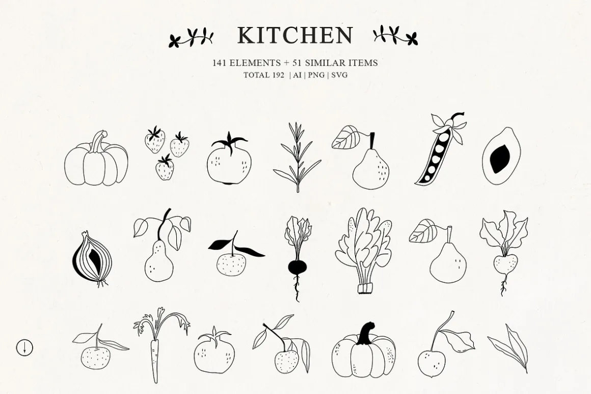 Kitchen line drawing for bakery logo