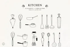 Kitchen line drawing for bakery logo