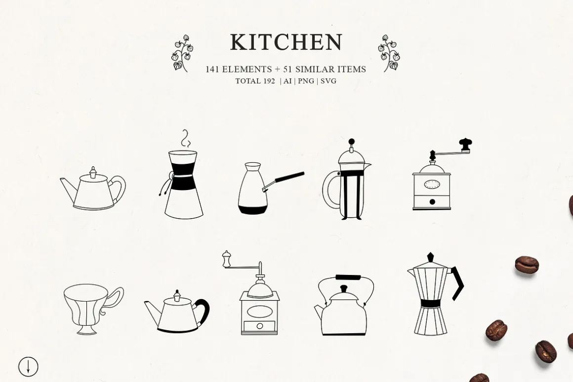Kitchen line drawing for bakery logo