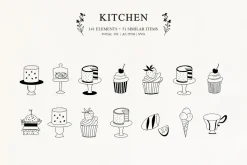 Kitchen line drawing for bakery logo