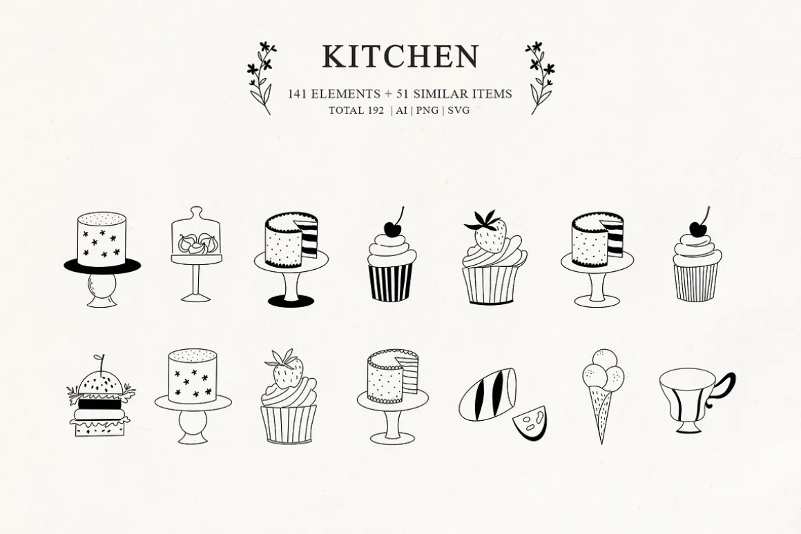 Kitchen line drawing for bakery logo
