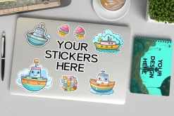 Laptop and Notebook Stickers Mockup