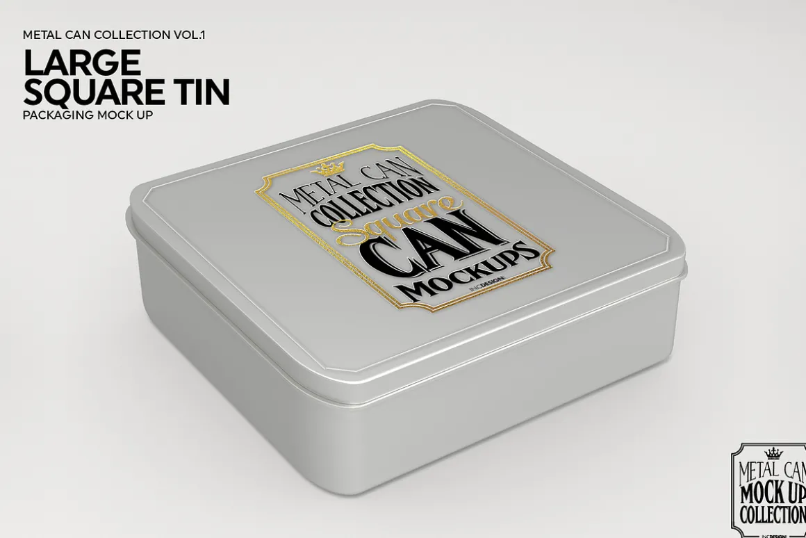 Large Square Tin Packaging Mockup