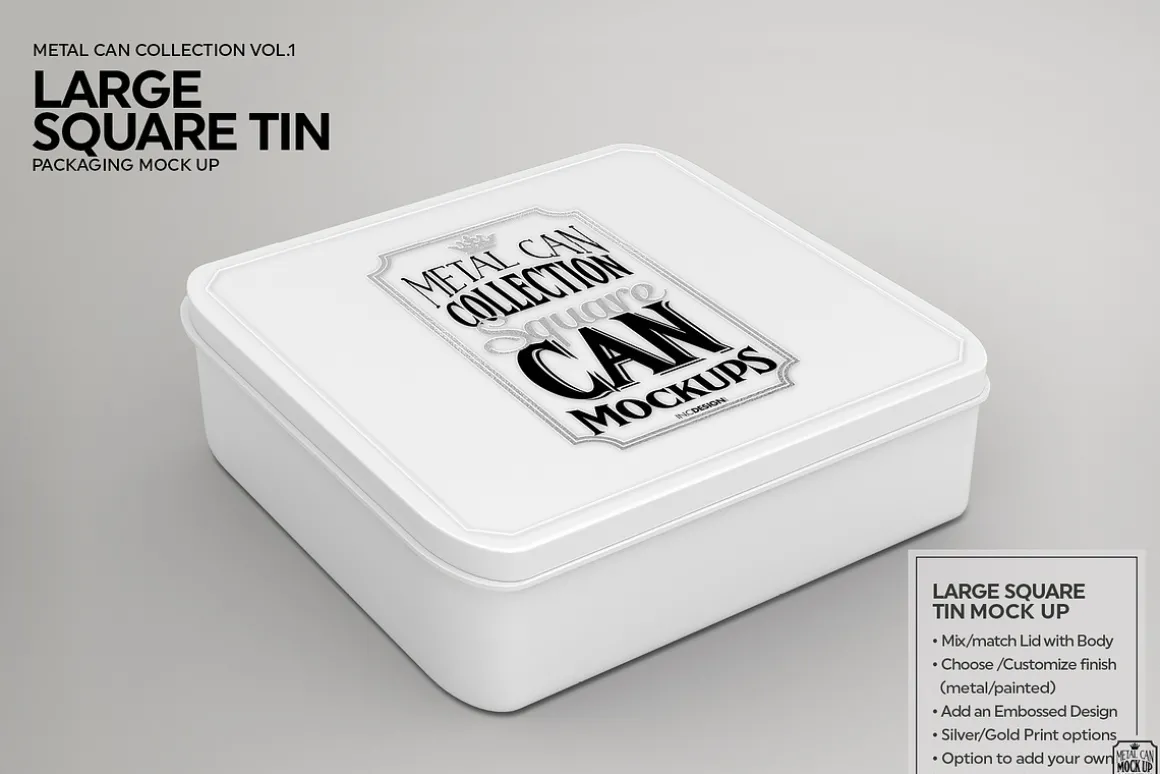 Large Square Tin Packaging Mockup